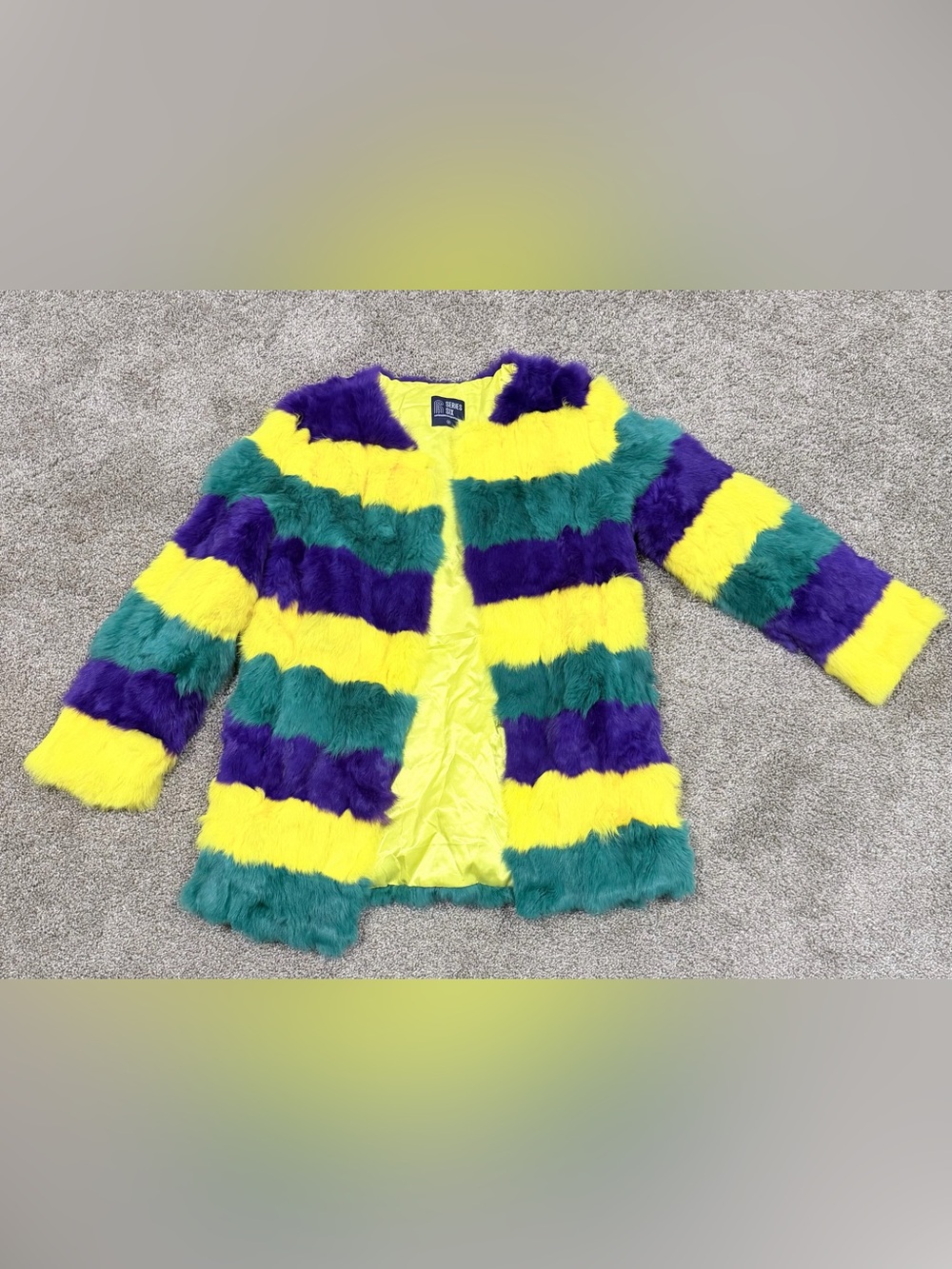 Series Six Mardie Gras Faux Fur Coat - Yellow, Purple & Green